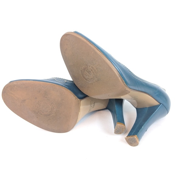 MARC JACOBS Teal Leather Peep Toe Studded Pumps - Picture 8 of 8